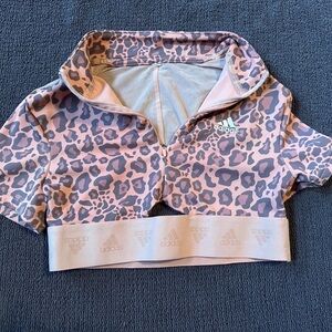 Adidas Peach toned Leopard Print 1/4 Zip Crop Top